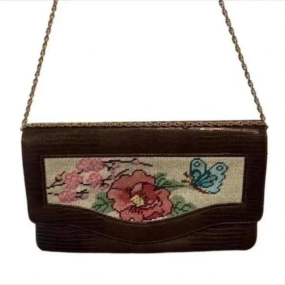 Vintage Womens Embroidered Needlework Butterfly Purs - Picture 2 of 9